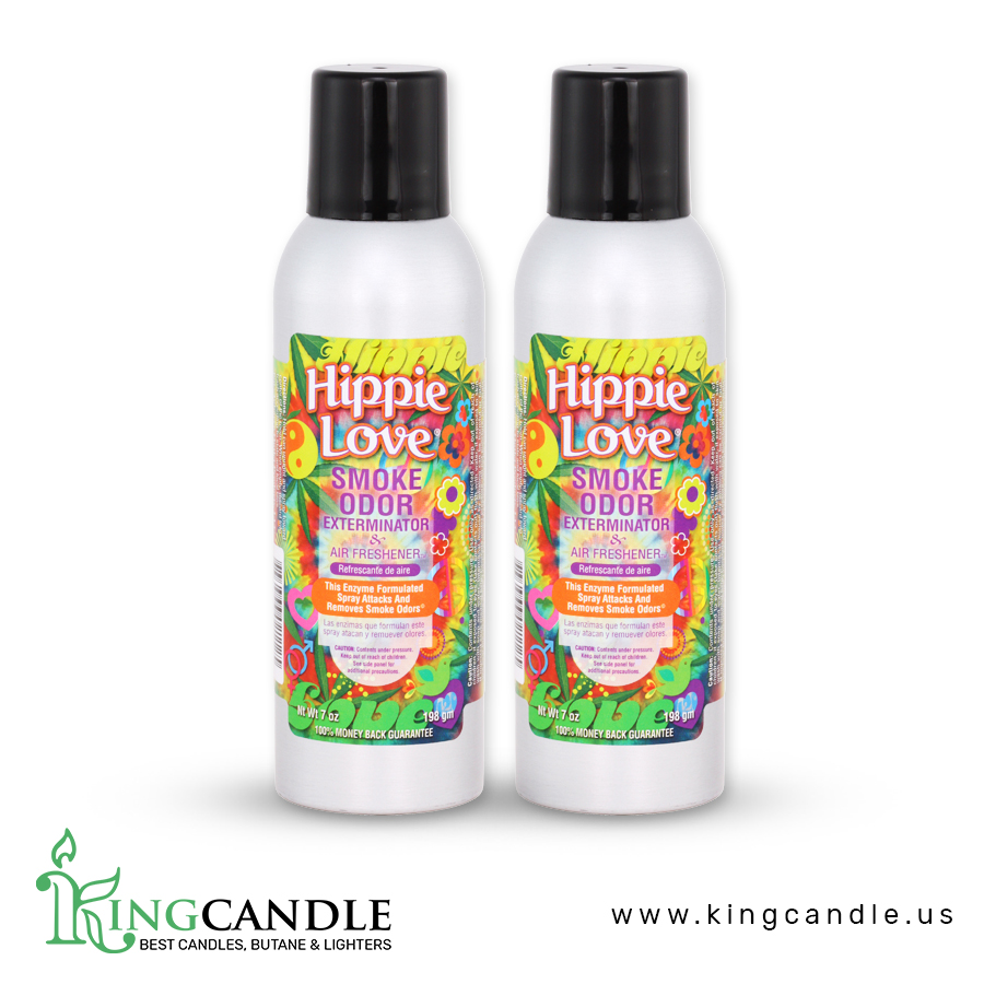 Smoke Odor Exterminator 198 gm 7 oz Large Spray Hippie Love Set of Two Cans