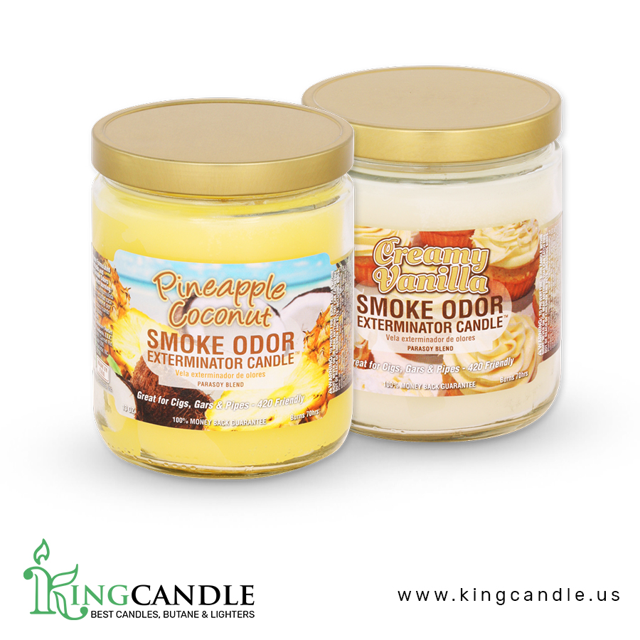 Smoke Odor Exterminator 13 oz Jar Candles Assortment Two Fragrances Bundle Creamy Vanilla Pineapple Coconut