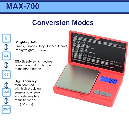 AmericanweighScale-MAXSeries-CompactPortablePocketScaleGramScaleSmallFoodJewelryScale-700Gx0.1G-Red-StainlessSteel1